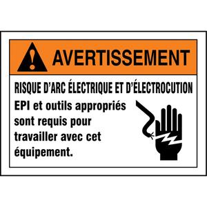 "Risque d'arc électrique et d'électrocution" Sign - Aluminum, 7", 10", Bolt-On, French with Pictogram, Specific Hazards