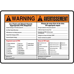 "Arc Flash / Coup d'arc" Informational Sign - Aluminum, 10", 14", Bolt-On, Bilingual with Pictogram, Specific Hazards, Arc Flash Warning/Avertissement