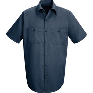 Industrial Solid Work Shirts - Poly-Cotton, Small, Medium, Large, X-Large, 2X-Large, 3X-Large, 4X-Large, 5X-Large, Navy Blue, Men's, Short Sleeve