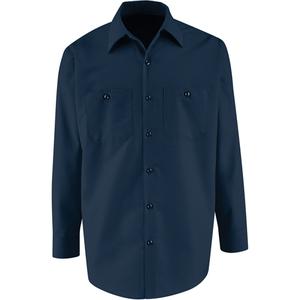 Industrial Solid Work Shirts - Poly-Cotton, Small, 4X-Large, 5X-Large, Navy Blue, Men's, Long Sleeve