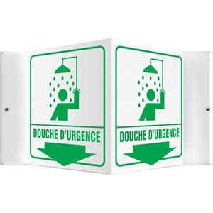 "Douche d'urgence" Projection™ Sign - Plastic, 6", 5", Bolt-On, French with Pictogram, First Aid, 4", Douche D'Urgences w/Pictogram and Downward Arrow, 3D