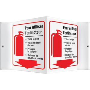 "Pour utiliser l'extincteur" Projection™ Sign - Plastic, 6", 5", Bolt-On, French with Pictogram, Fire and Emergency