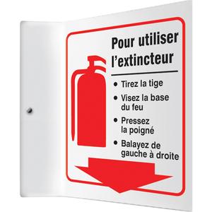 "Pour utiliser l'extincteur" Projection™ Sign - Plastic, 8", 8", Bolt-On, French with Pictogram, Housekeeping and Hygiene, 90°