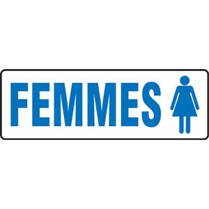 "Femmes" Sign - Aluminum, 4", 12", Bolt-On, French with Pictogram, Housekeeping and Hygiene, Femmes w/Pictogram