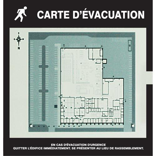 Evacuation Map Holder - Plastic, 11-1/2", 12", Adhesive, French with Pictogram, Fire and Emergency, Carte D'Évacuation