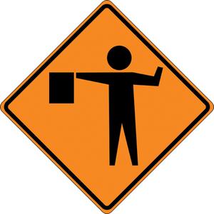 Tilt-Adjust™ Flagman Ahead Roll-Up Construction Sign - Vinyl, 36", 36", Adhesive, Pictogram, Construction, Traffic Control Pictogram