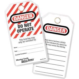Lockout Tags - Plastic, English, 3-1/8", 6-1/2", Danger Do Not Operate, 12, Package