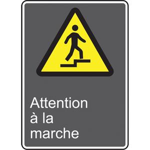 Attention à la marche CSA Standard Safety Sign - Vinyl, 14", 10", Adhesive, French with Pictogram, Housekeeping and Hygiene, Attention à La Marche w/Pictogram