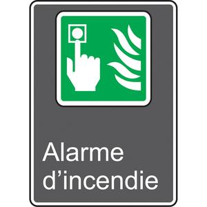 Alarme d'incendie CSA Standard Safety Sign - Vinyl, 14", 10", Adhesive, French with Pictogram, Fire and Emergency, Alarme D'incendie