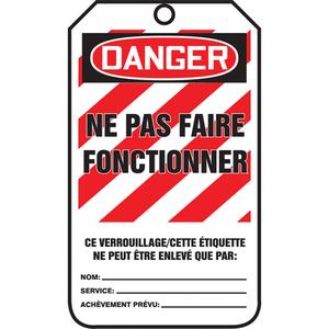 Lockout Tags - Plastic, French, 3-3/8", 5-5/8", Danger Ne Pas Faire Fonctionner