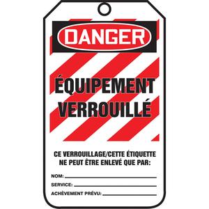 Lockout Tags - Cardstock, French, 3-3/8", 5-7/8", Danger Équipment Verrouillé