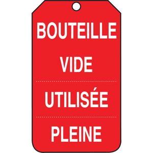 Inspection Tags - Cardstock, French, 3-3/8", 5-7/8", Bouteille Vide, Utilisée, Pleine, Package, 5
