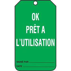 Inspection Tags - Cardstock, French, 3-3/8", 5-7/8", OK Prêt A Utilisation, Package, 5