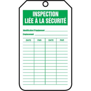 Inspection Tags - Cardstock, French, 3-1/8", 5-7/8", Inspection Liée À La Sécurité, 3/8", Package, 25