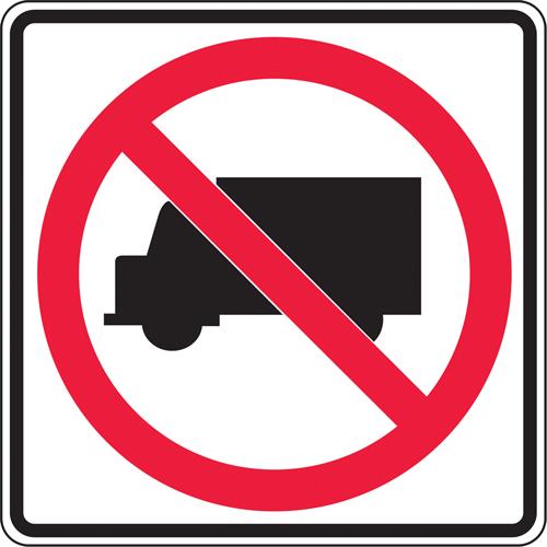 No Trucks Traffic Sign - Aluminum, 24", 24", Bolt-On, Pictogram, Traffic/Industrial Traffic, No Trucks Pictogram