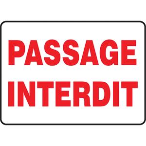 "Passage interdit" Sign - Plastic, 10", 14", Bolt-On, French, Traffic, Passage Interdit