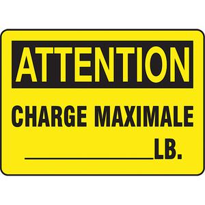 Customizable "Charge maximale" Sign - Plastic, 7", 10", Bolt-On, French, Specific Hazards, Attention; Charge Maximale _ lb.