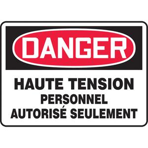 "Haute tension" Sign - Vinyl, 10", 14", Bolt-On, French, Admittance and Exit, Danger; Haute Tension Personnel Autorisé Seulement