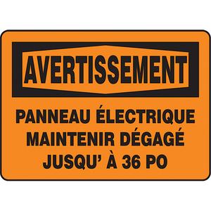 "Panneau électrique maintenir dégagé" Sign - Plastic, 7", 10", Bolt-On, French, Electrical, Avertissement; Panneau électrique maintenir dégagé jusqu'à 36 PO
