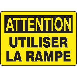 "Utiliser la rampe" Sign - Aluminum, 7", 10", Bolt-On, French, Housekeeping and Hygiene, Attention; Utiliser La Rampe