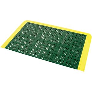 F.I.T.™ Kits No. 546 Emergency Shower Station Mats - 27", 42", 5/8", Green w/Yellow Border, PVC, Wet/Dry, Drainage, Slotted