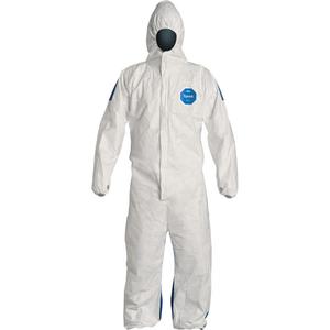 Hooded Coveralls - Tyvek® 400 D, Medium, Large, X-Large, 2X-Large, 3X-Large, 4X-Large, White/Blue