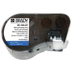 B-427 Vinyl Self-Laminating Wire & Cable Markers - Vinyl, Black, White/Clear, 300", BMP® 51/BMP® 53, 1", 3/4, 12-10, 21.59