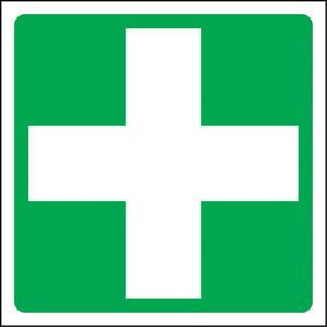First Aid Sign - Aluminum, 6", 6", Adhesive, Pictogram, First Aid, First Aid Pictogram