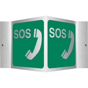 "SOS" Projection™ Sign - Aluminum, 6", 5", Bolt-On, Bilingual with Pictogram, Housekeeping and Hygiene, SOS w/Phone Pictogram