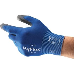 Hyflex ® 11-618 Gloves - 6, Small/7, Medium/8, Large/9, X-Large/10, 11, 18, Nylon, Polyurethane, Dipped Palm, Unlined, Knit, Black/Blue