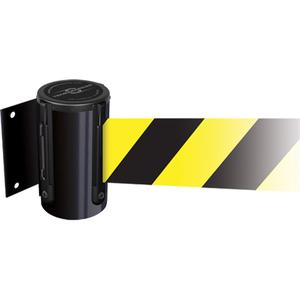 Tensabarrier® Wall Mounted Units - Plastic, Black, Yellow, Blank, 13', Screw Mount, Black Case