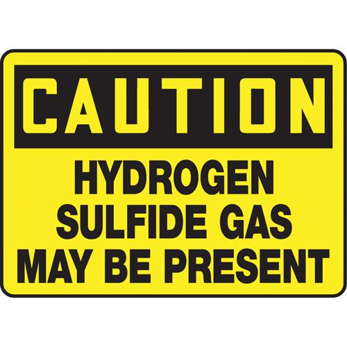 "Hydrogen Sulfide Gas" Sign - Aluminum, Vinyl, Plastic, 10", 14", Bolt-On, English, Chemicals and Hazardous Materials, Caution; Hydrogen Sulfide Gas May be Present, '-20°F to 140°F, 5 years outdoors