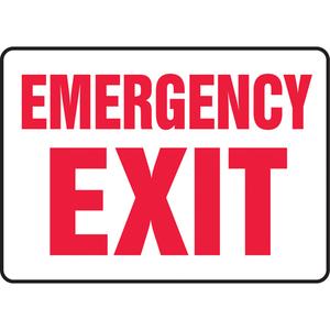 "Emergency Exit" Sign - Vinyl, Plastic, Aluminum, 10", 14", Adhesive, English, Fire and Emergency, Emergency Exit, '-20°F to 140°F, 2 years outdoors