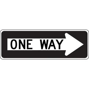 "One Way" Sign - Aluminum, 12", 36", Bolt-On, English with Pictogram, Traffic, Right One Way w/ Arrow Pictogram