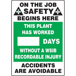 Write-A-Day Scoreboards - Plastic, 20", 14", Bolt-On, English with Pictogram, Safety Incentive and Motivational