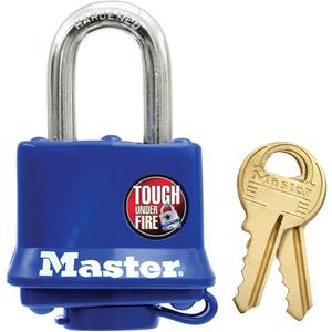 Weather-Resistant Padlock - Security Padlock, 1-9/16", 9/32", 1-1/16", 5/8", Laminated Steel, Steel, Blue, Keyed Different, 0.5