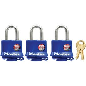 Weather-Resistant Padlock - Security Padlock, 1-9/16", 9/32", 1-1/16", 5/8", Laminated Steel, Steel, Blue, Keyed Alike, 0.55 lbs., 1.125"