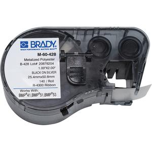 Label Maker Cartridge - Metalized Polyester, Black, Light Grey, 1" H x 2" W, BMP® 51/BMP® 53/BMP® 41, Metallized, '-40°F to 248°F (-40°C to 120°C)