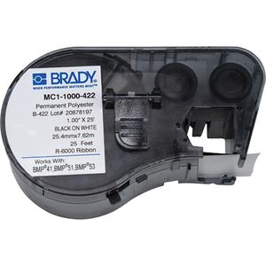 Label Maker Cartridge - Polyester, Black, White, BMP® 51/BMP® 53/BMP® 41, Continuous Label Tape, '-40°F to 212°F (-40°C to 100°C)