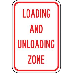 "Loading And Unloading Zone" Designated Parking Sign - Aluminum, 18", 12", Bolt-On, English, Industrial Traffic, Loading And Unloading Zone