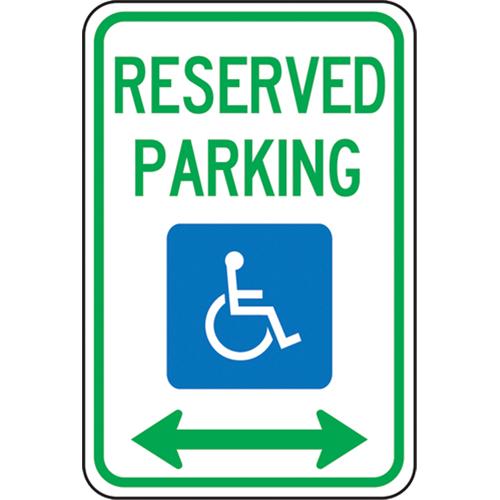 Handicapped Designated Parking Sign - Aluminum, 18", 12", Bolt-On, English with Pictogram, Traffic, Reserved Parking w/Handicap Pictogram & Arrow