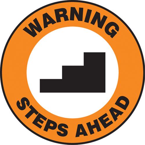 "Warning Steps Ahead" Pavement Sign - Foil-Base, 17", 17", Adhesive, English with Pictogram, Personal Protection
