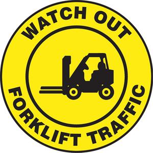 "Watch Out Forklift Traffic" Pavement Sign - Foil-Base, 17", 17", Adhesive, English with Pictogram, Industrial Traffic