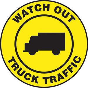 "Watch Out Truck Traffic" Pavement Sign - Foil-Base, 17", 17", Adhesive, English with Pictogram, Industrial Traffic