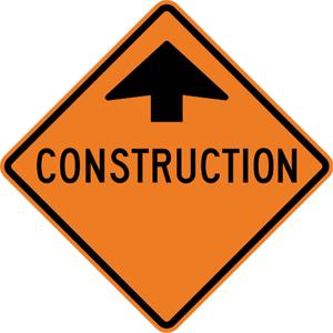 "Construction" Traffic Sign - Aluminum, 30", 30", Bolt-On, Bilingual with Pictogram, Construction, Construction w/Upwards Arrow