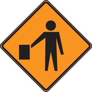 Flagger Ahead Rigid Construction Sign - Aluminum, 30", 30", Bolt-On, Pictogram, Construction, Flagman Pictogram