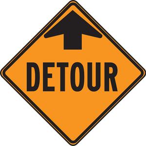 "Detour" Sign - Aluminum, 30", 30", Bolt-On, English with Pictogram, Traffic, Detour w/Upwards Arrow