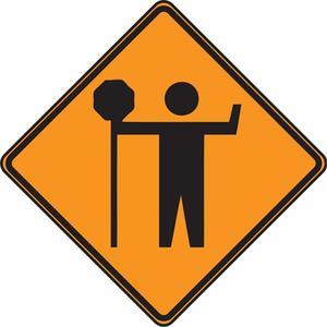 Flagman Ahead Rigid Construction Sign - Aluminum, 30", 30", Bolt-On, Pictogram, Construction, Stop Ahead Construction Pictogram