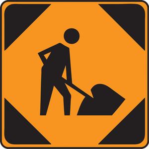 Men at Work Rigid Construction Sign - Fiberglass, 36", 36", Bolt-On, Pictogram, Construction, Construction Workers Pictogram