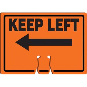"Keep Left" Cone Top Warning Sign - Plastic, 10", 14", Bolt-On, English with Pictogram, Industrial Traffic, Keep Left w/Arrow